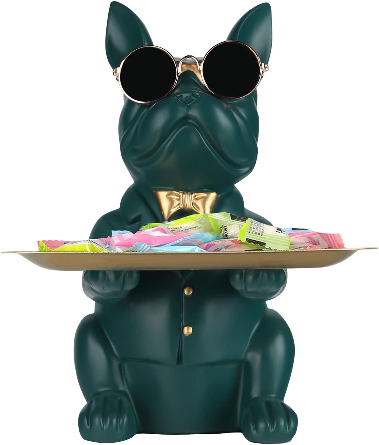 Statue Décorative “Monsieur Gatsby” – Bouledogue Chic avec Plateau