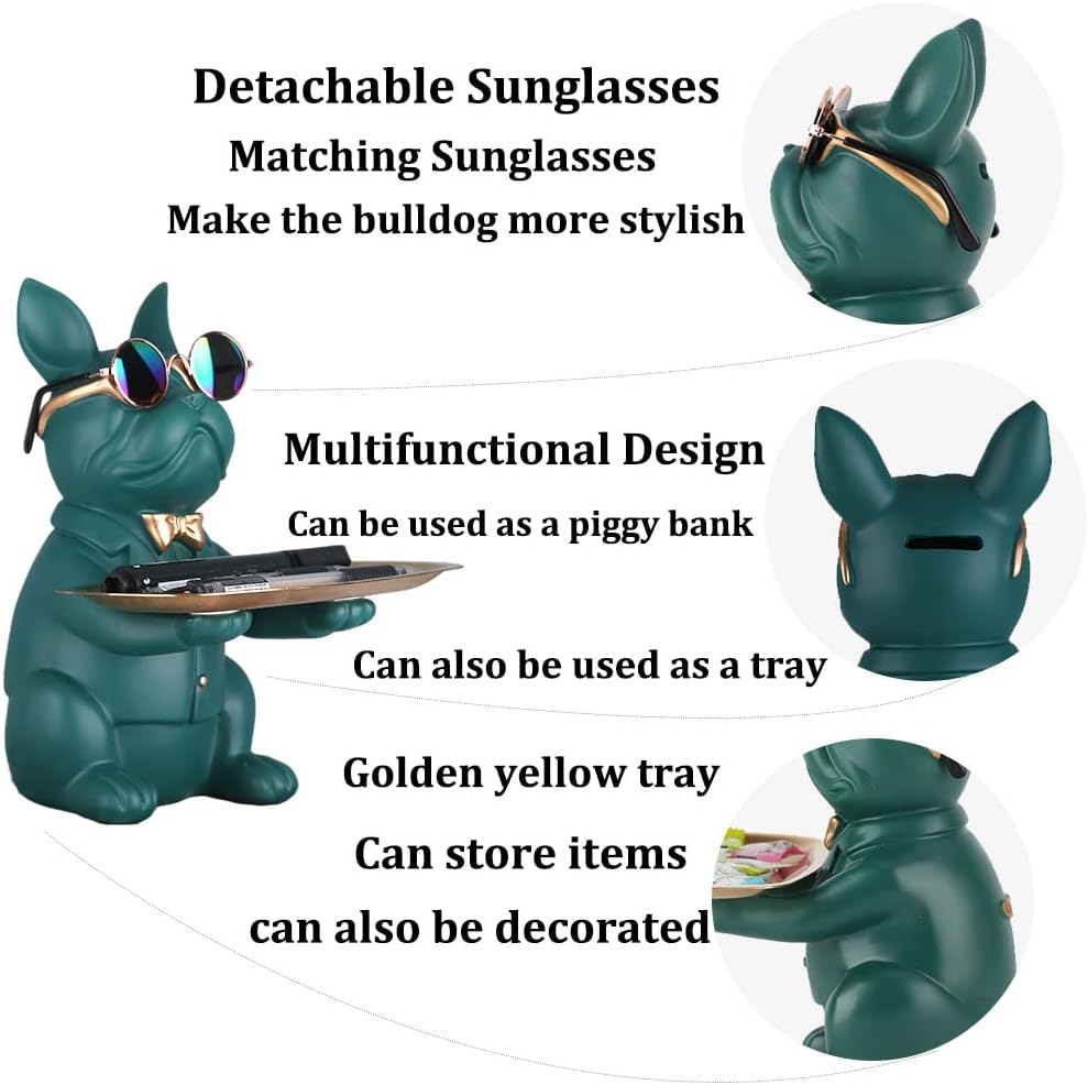 Statue Décorative “Monsieur Gatsby” – Bouledogue Chic avec Plateau